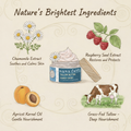 Illustration of a jar of nana latta tallow butter with natural ingredients and their benefits on a beige background.