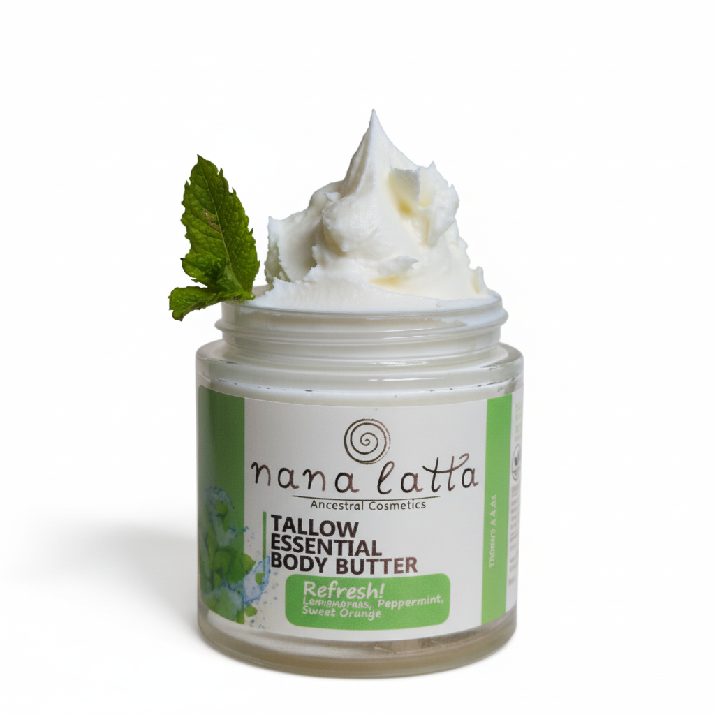 tallow essential body butter refresh with open lid