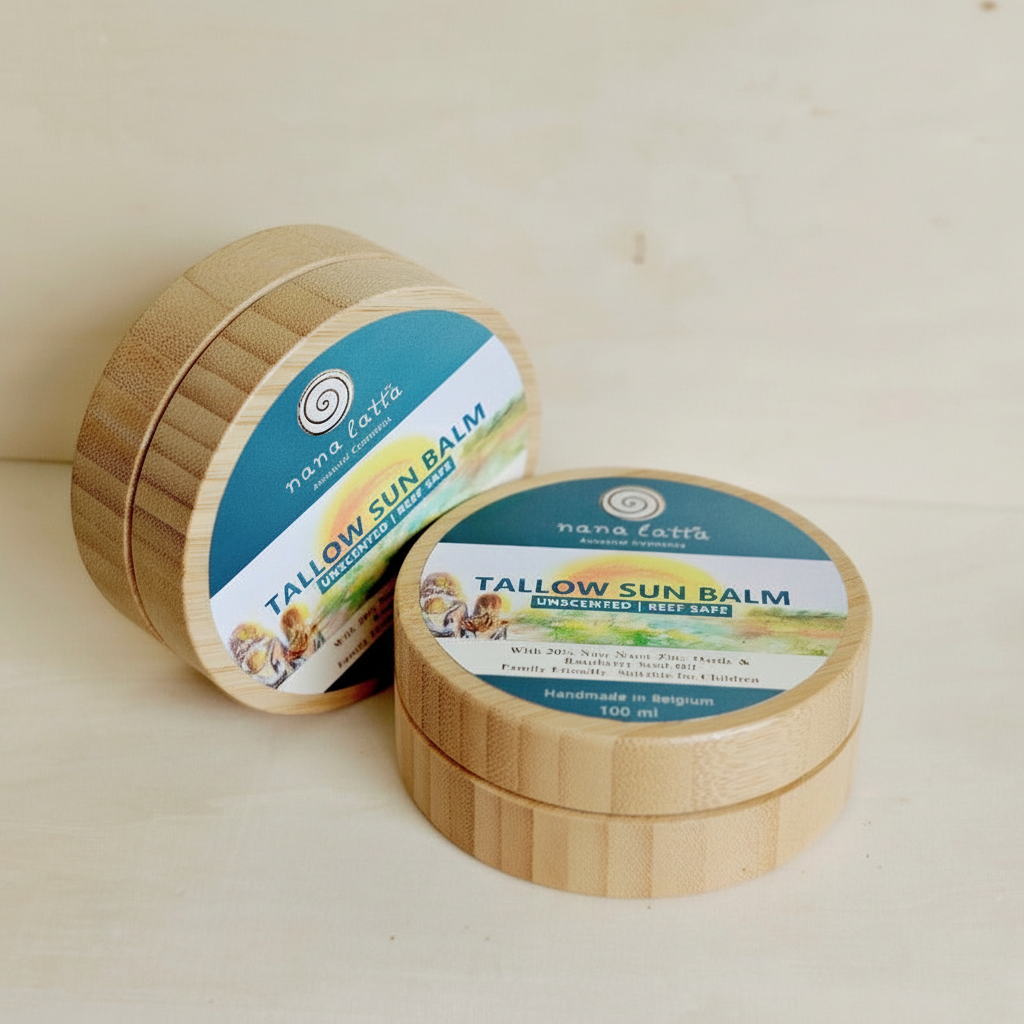 Tallow Sun Balm in wooden packaging