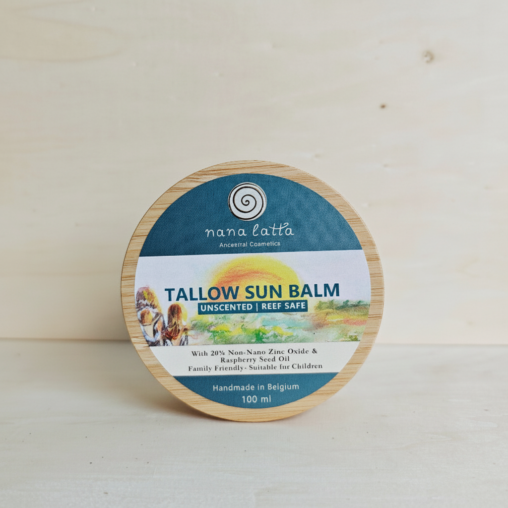 Tallow Sun balm with zinc oxide in wooden packaging