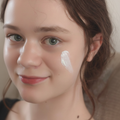 A girl applying Tallow Sun Balm on the face